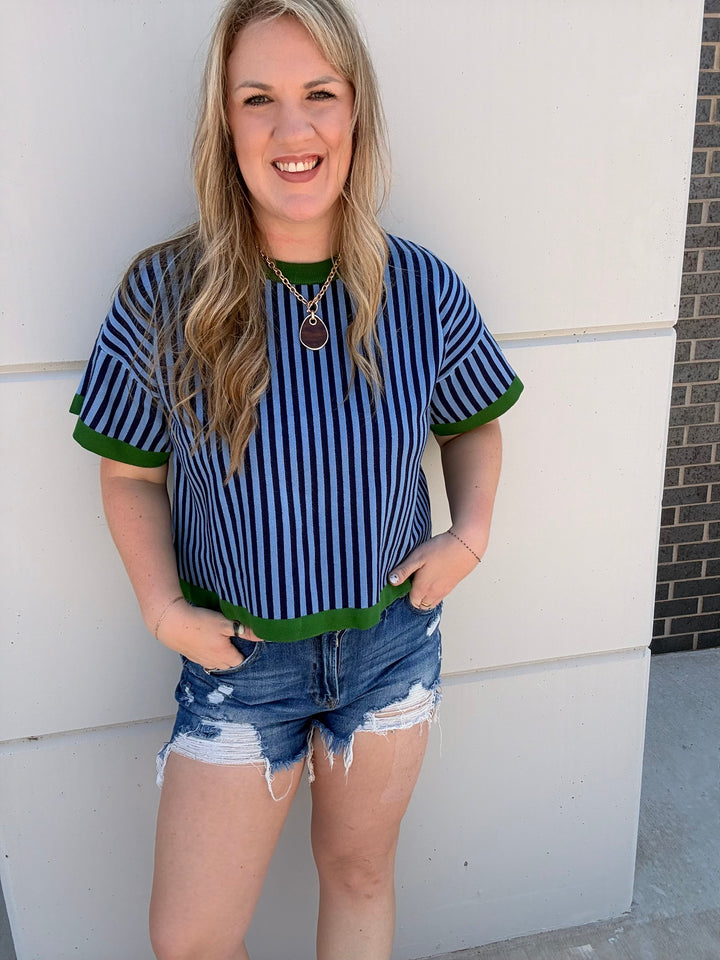 Blue Stripe w/Green Accent Top
