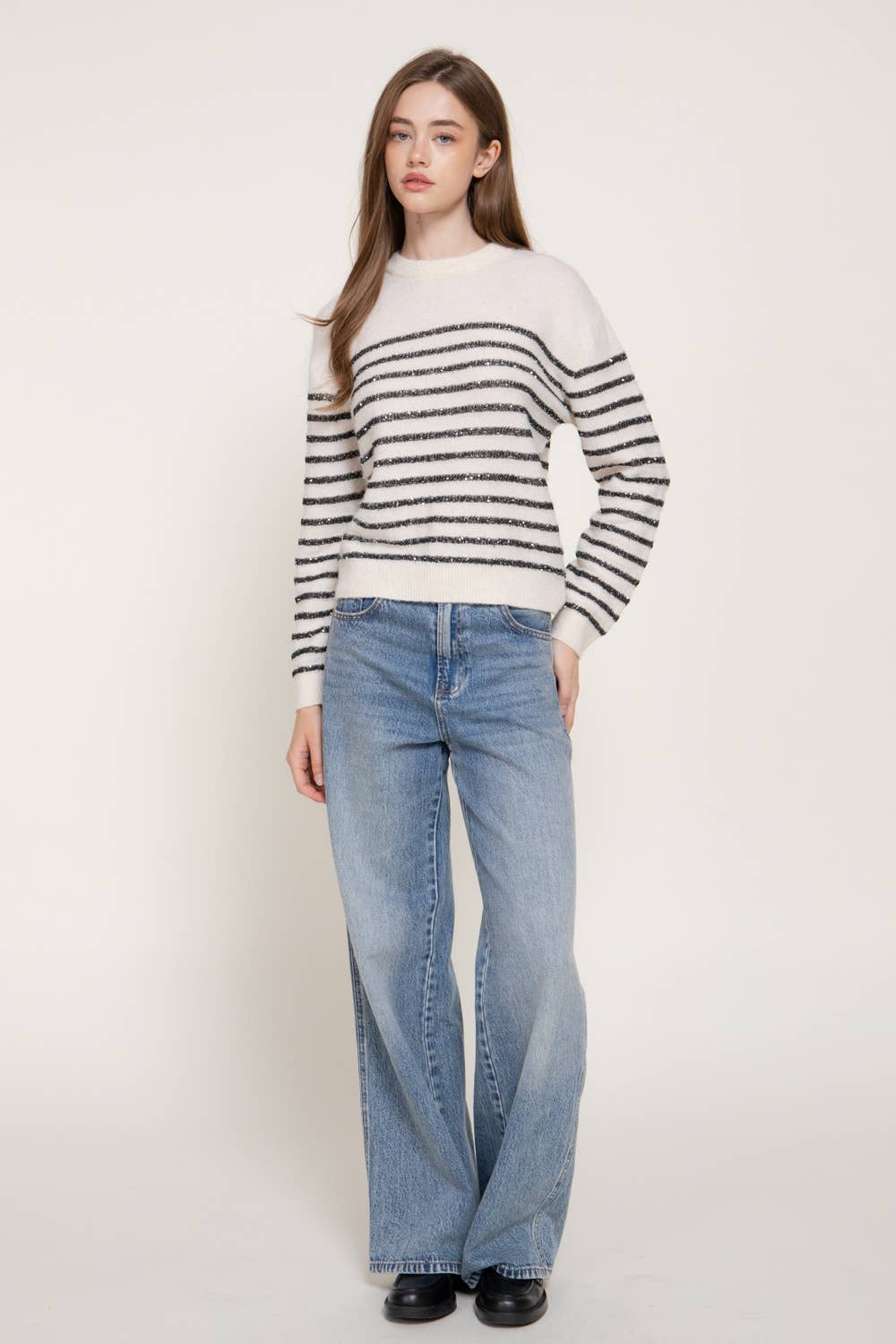 Sequin Stripe Crewneck Sweater