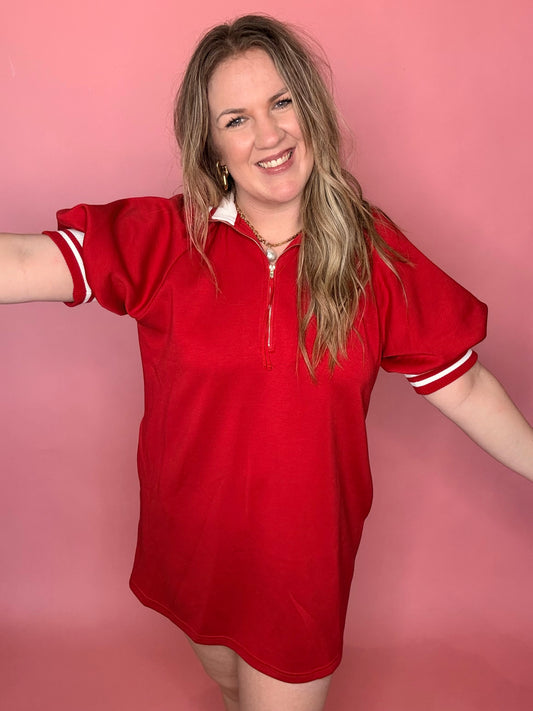 Red Dress w/Striped Accents