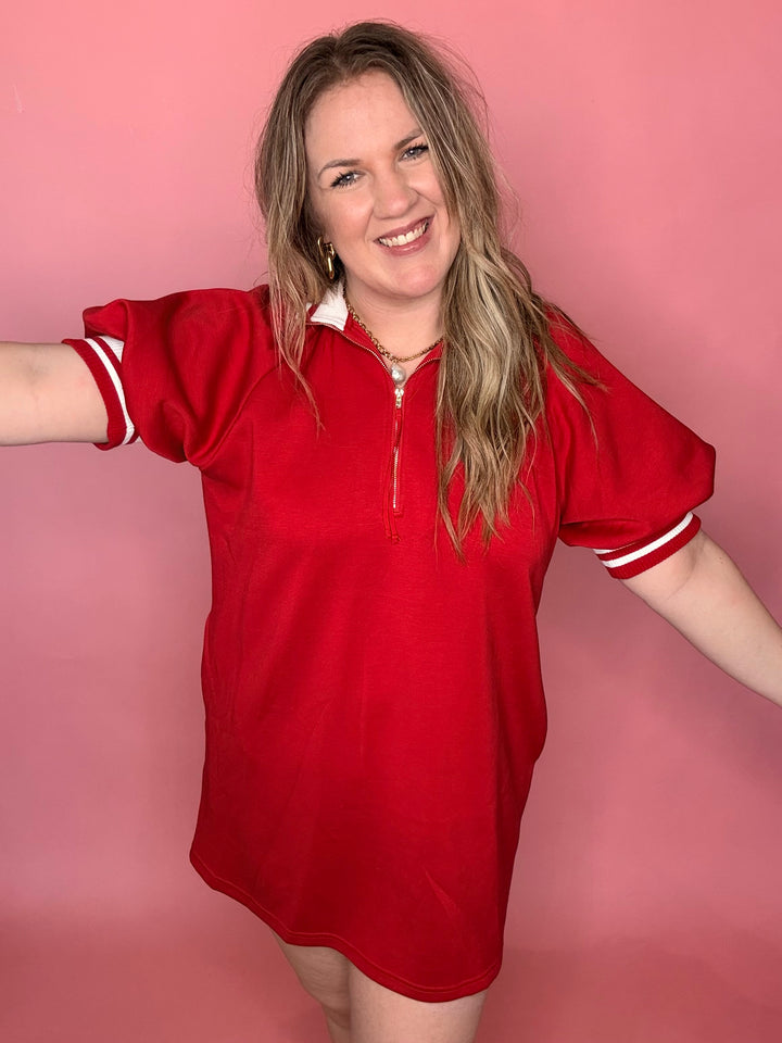 Red Dress w/Striped Accents