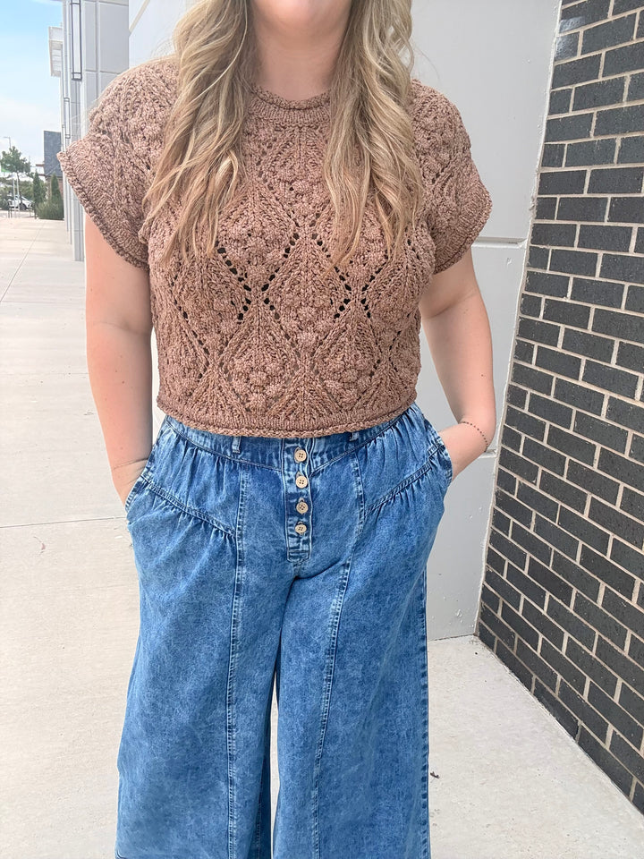 Mocha Diamond Knit Sweater Blouse