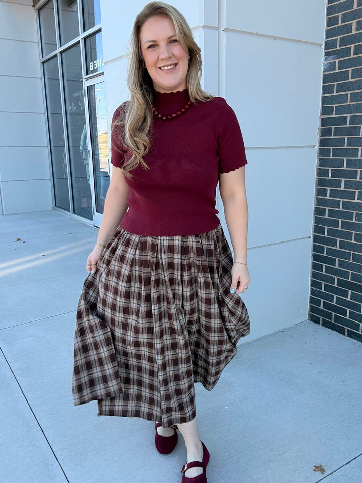 Wine Scalloped Trim Top