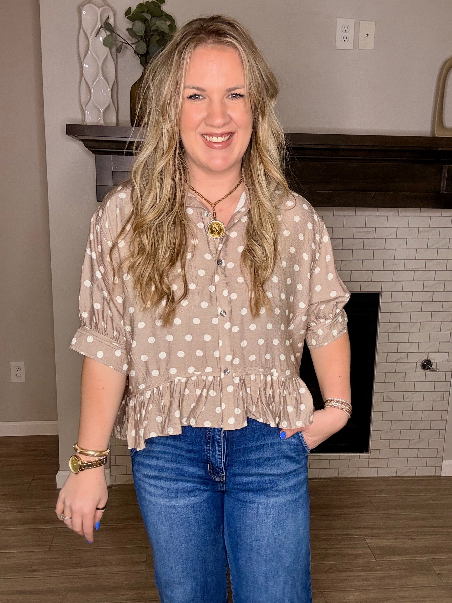 Sand Polka Dot Blouse