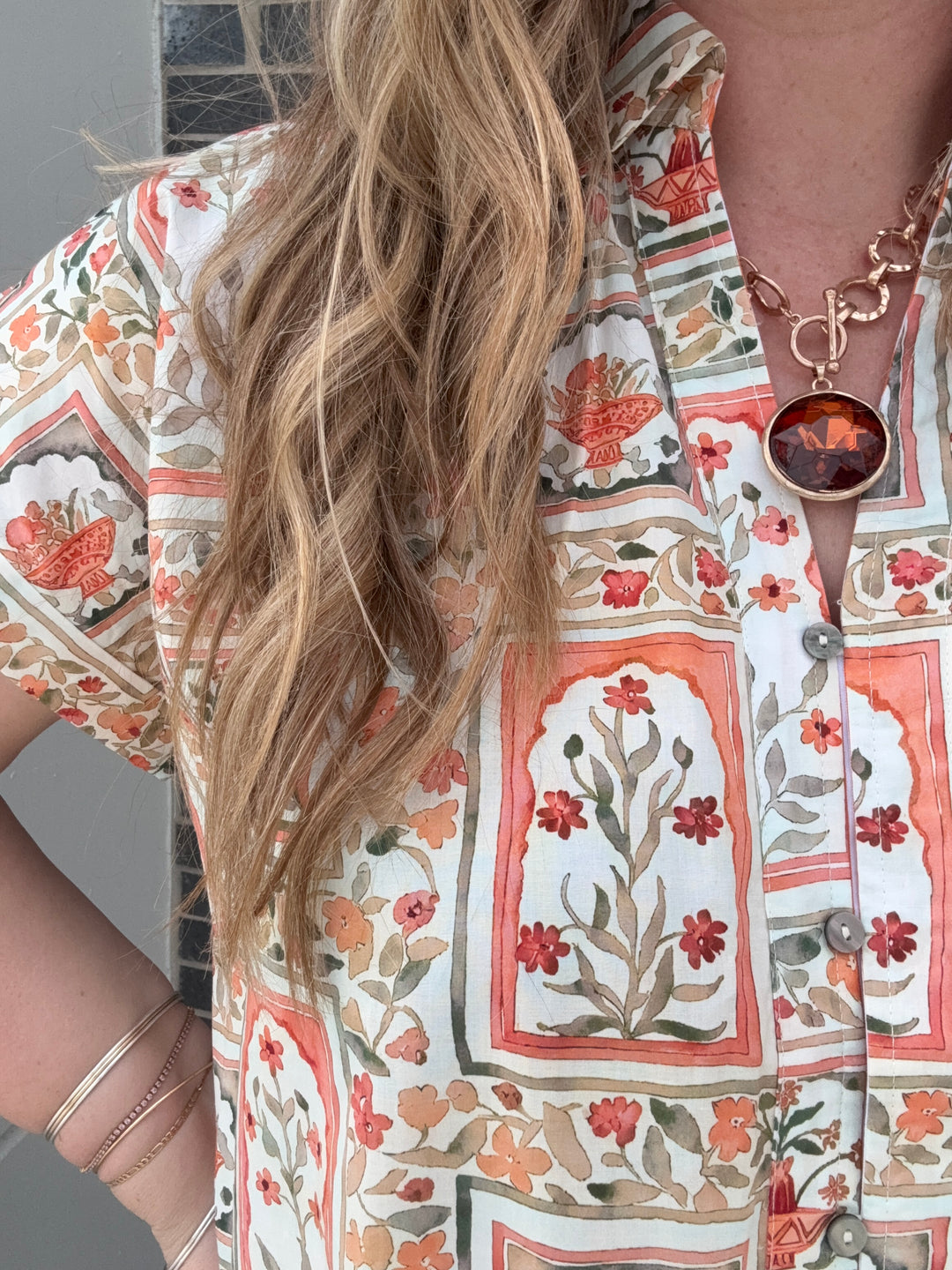 Peach Botanical Vacation Blouse