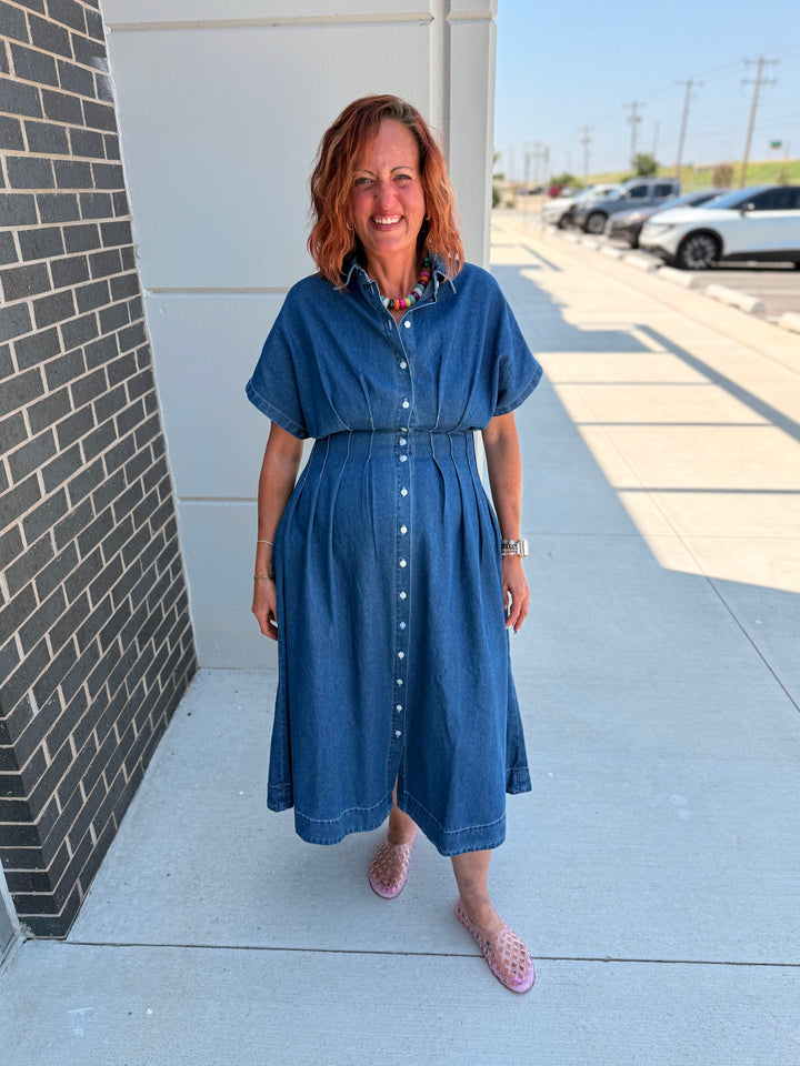 Denim Pleated Waist Dress