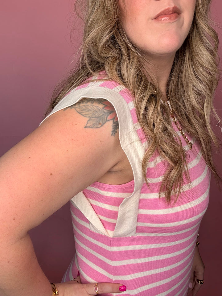 Pink Stripe Midi Dress with Cream