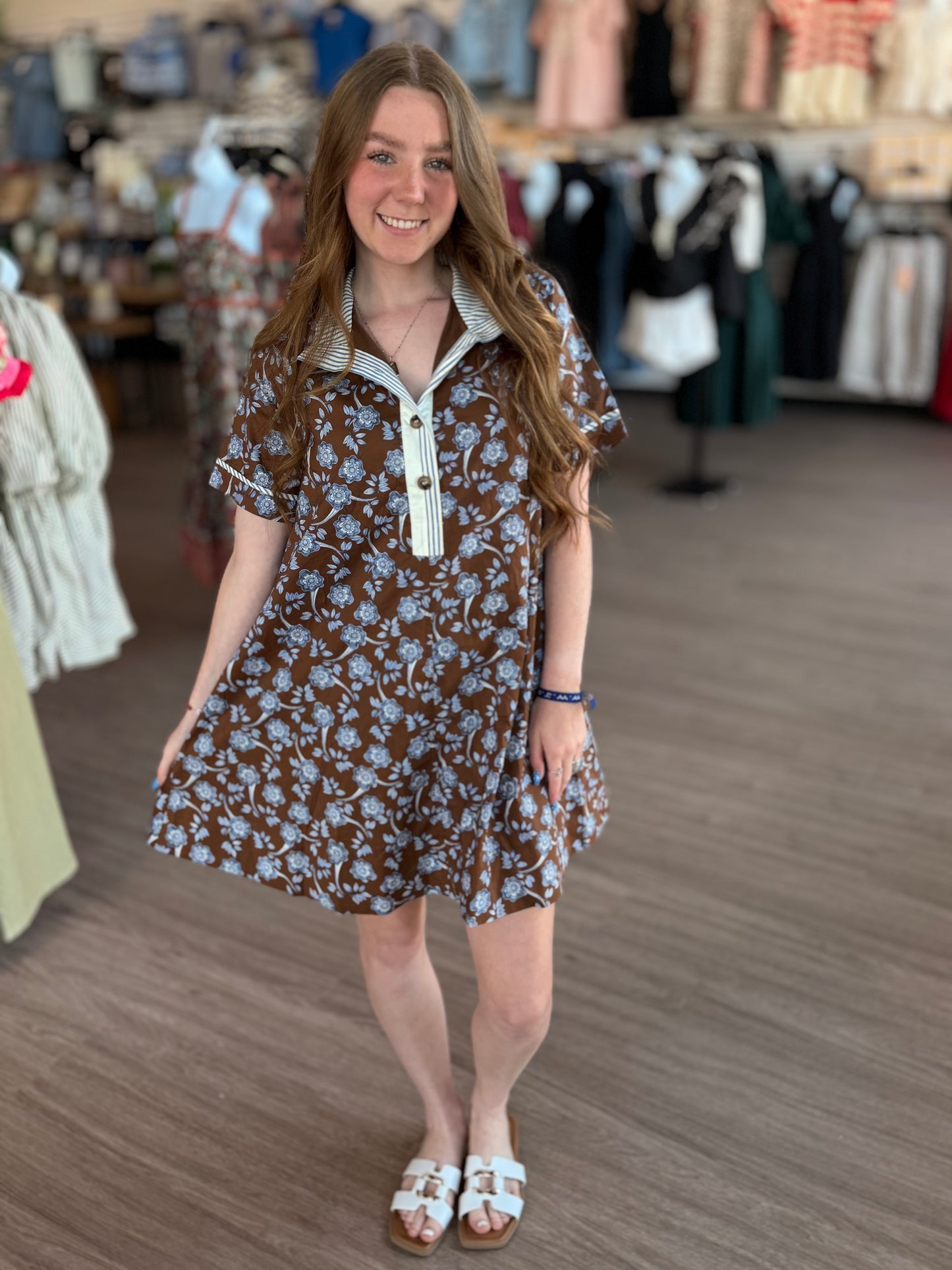 Brown Floral Dress w/Blue