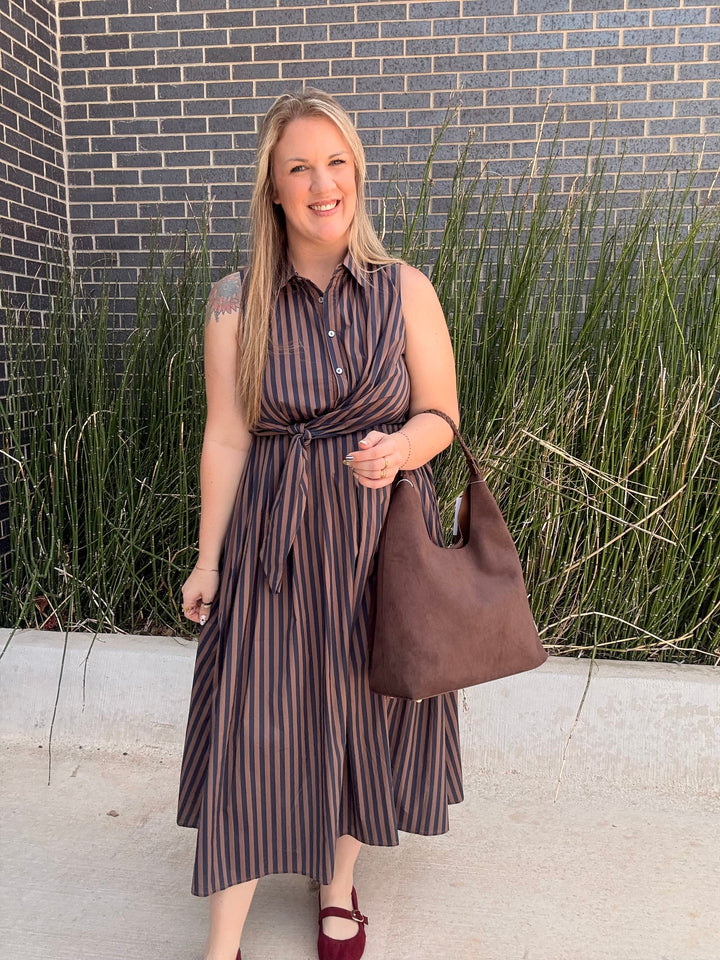 Tie It Together Dress: Navy Brown