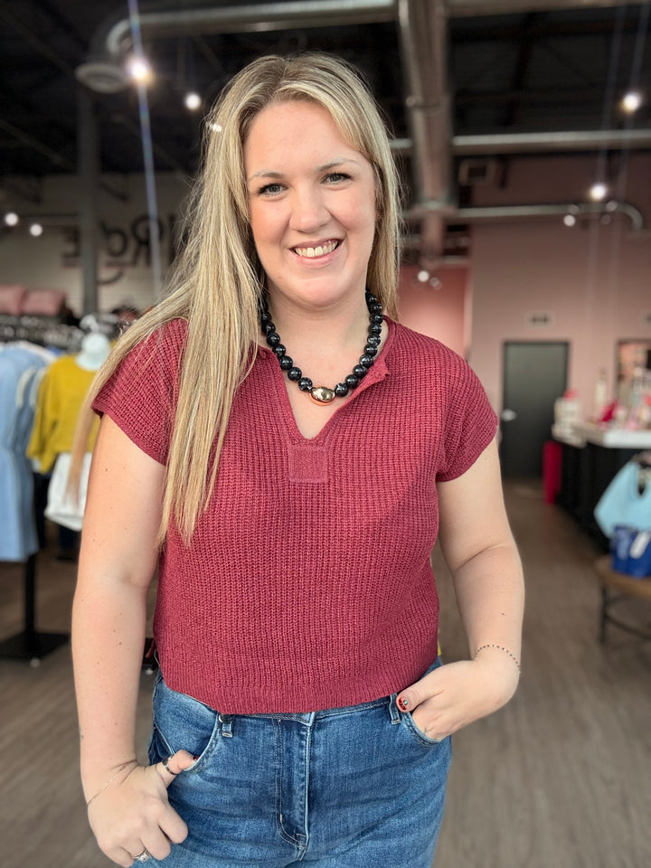 Maroon V Knit Blouse