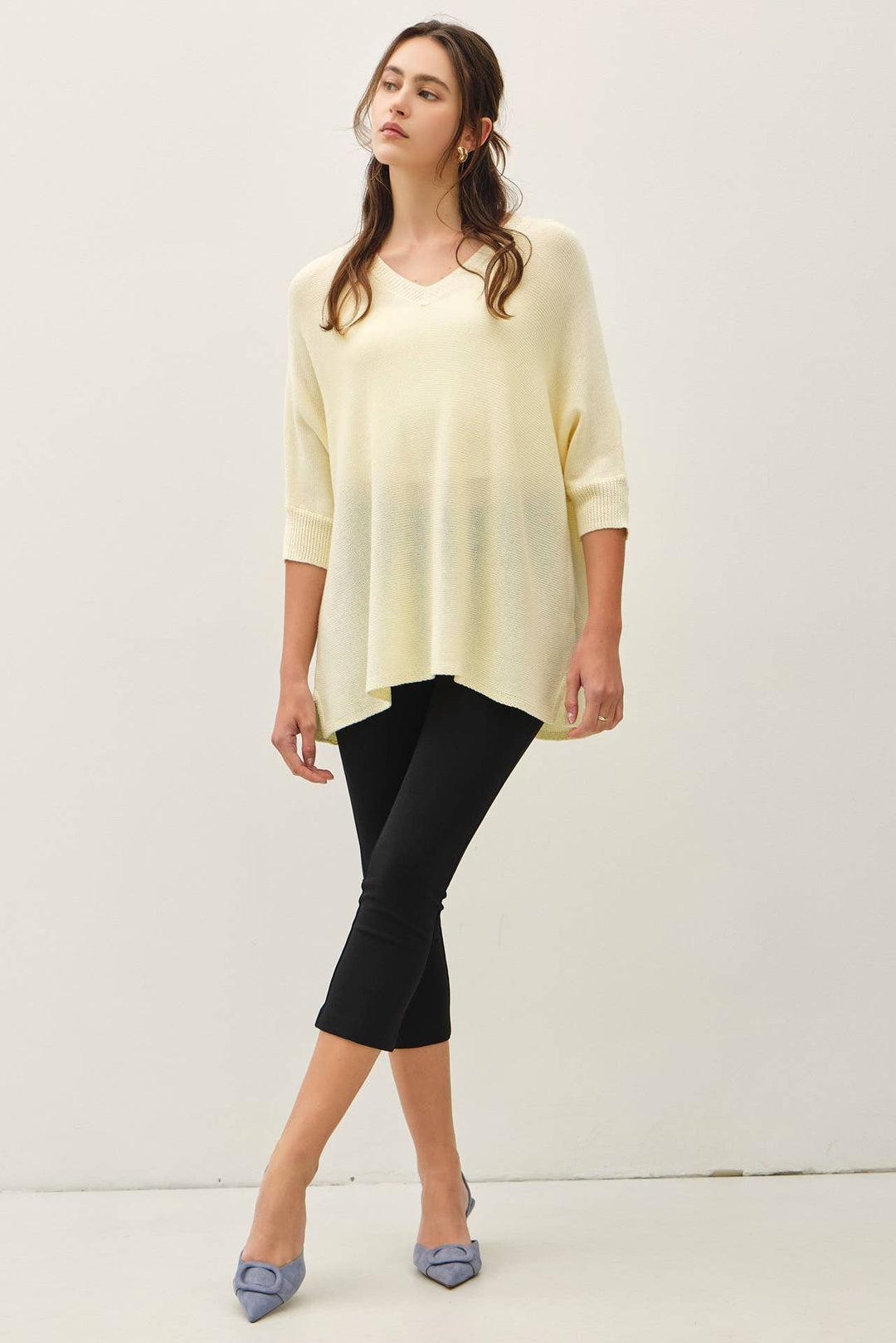 WOOL BLENDED BOXY V-NECK SWEATER TOP: LAVENDER / S