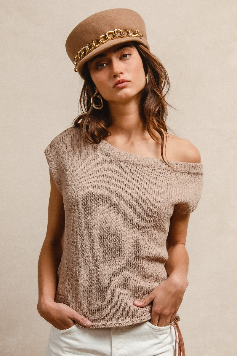 Wide Shoulder Latte Knit Top