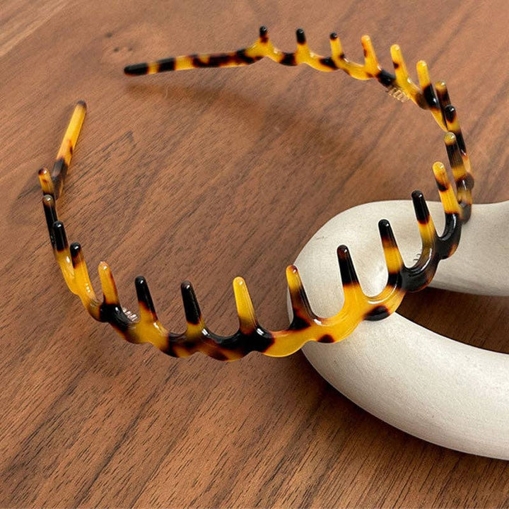 Vintage Leopard Weave Toothed Acetate Headband MK2SPM6W6HBD06: Coffee Blue