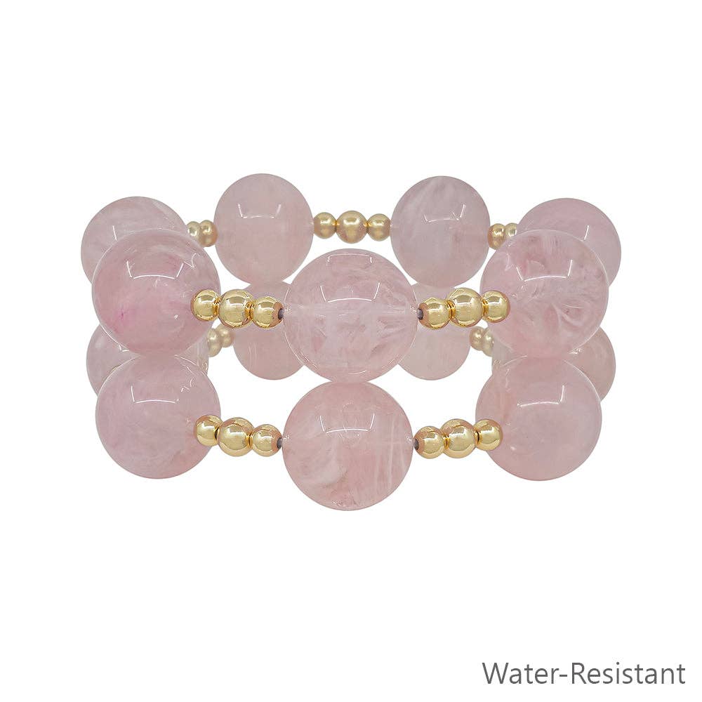 Water Resistant Pink Beaded Stretch Bracelet