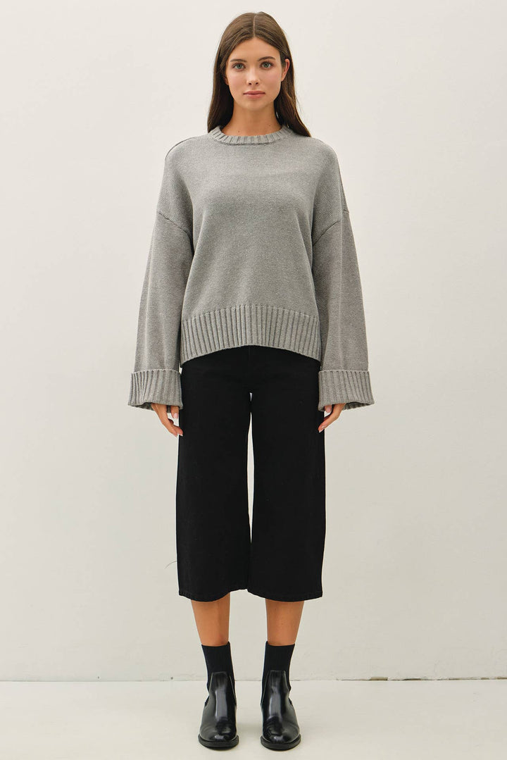 WIDE CUFF OVERSIZED SWEATER: LIME GREEN / M