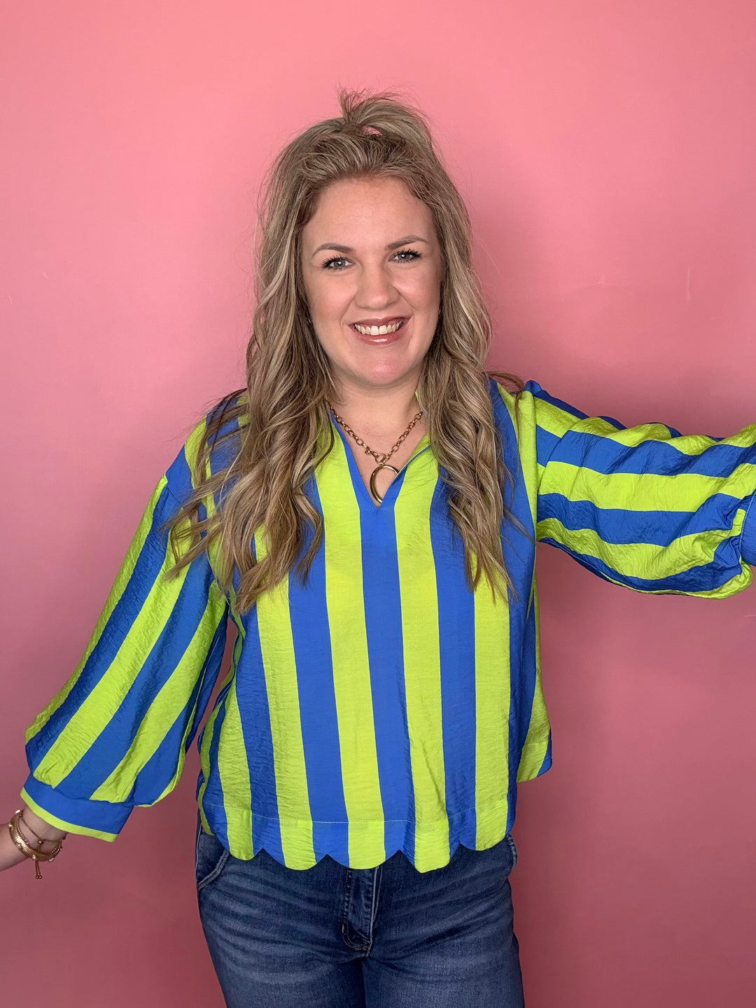 Lime Blue Striped Top