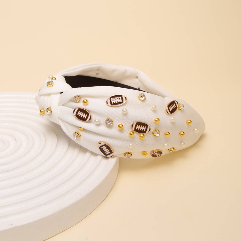 Football Jeweled Headband: White