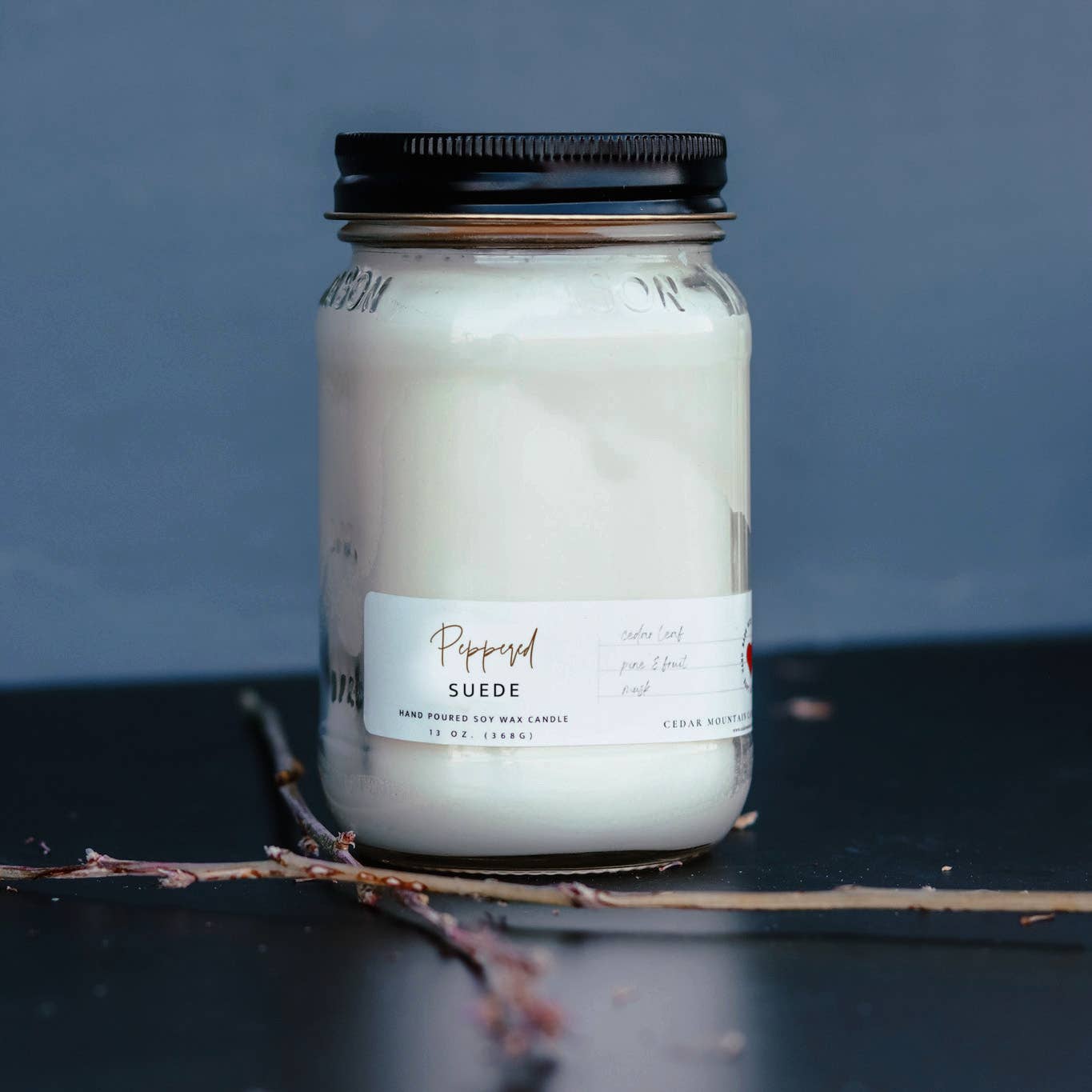 Mason Jar Soy Candle - Peppered Suede