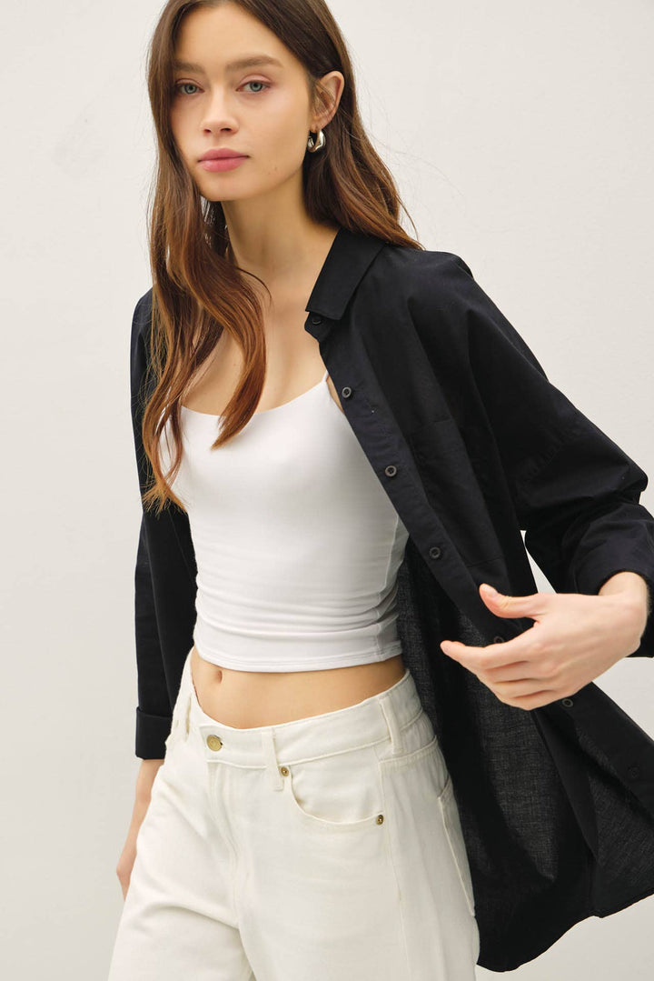 CRISP OVERSIZED BASIC COTTON SHIRT-DENIM: DENIM / SM