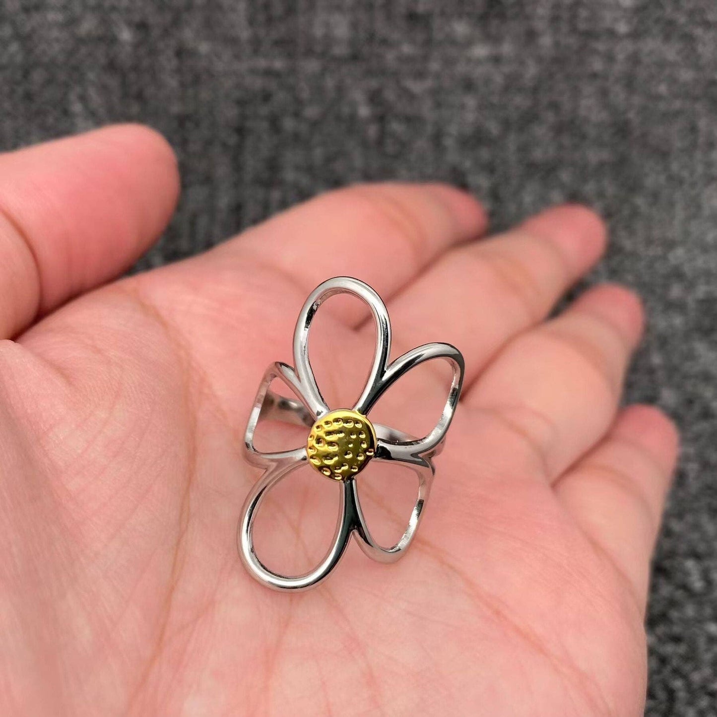 Hollow Flower 18K Gold Plated Stainless Steel Ring