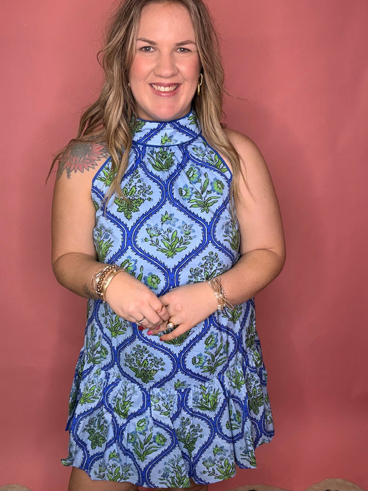 Blue Floral Dreams Halter Dress