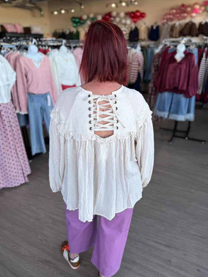 Lace-Up Back Detail Blouse