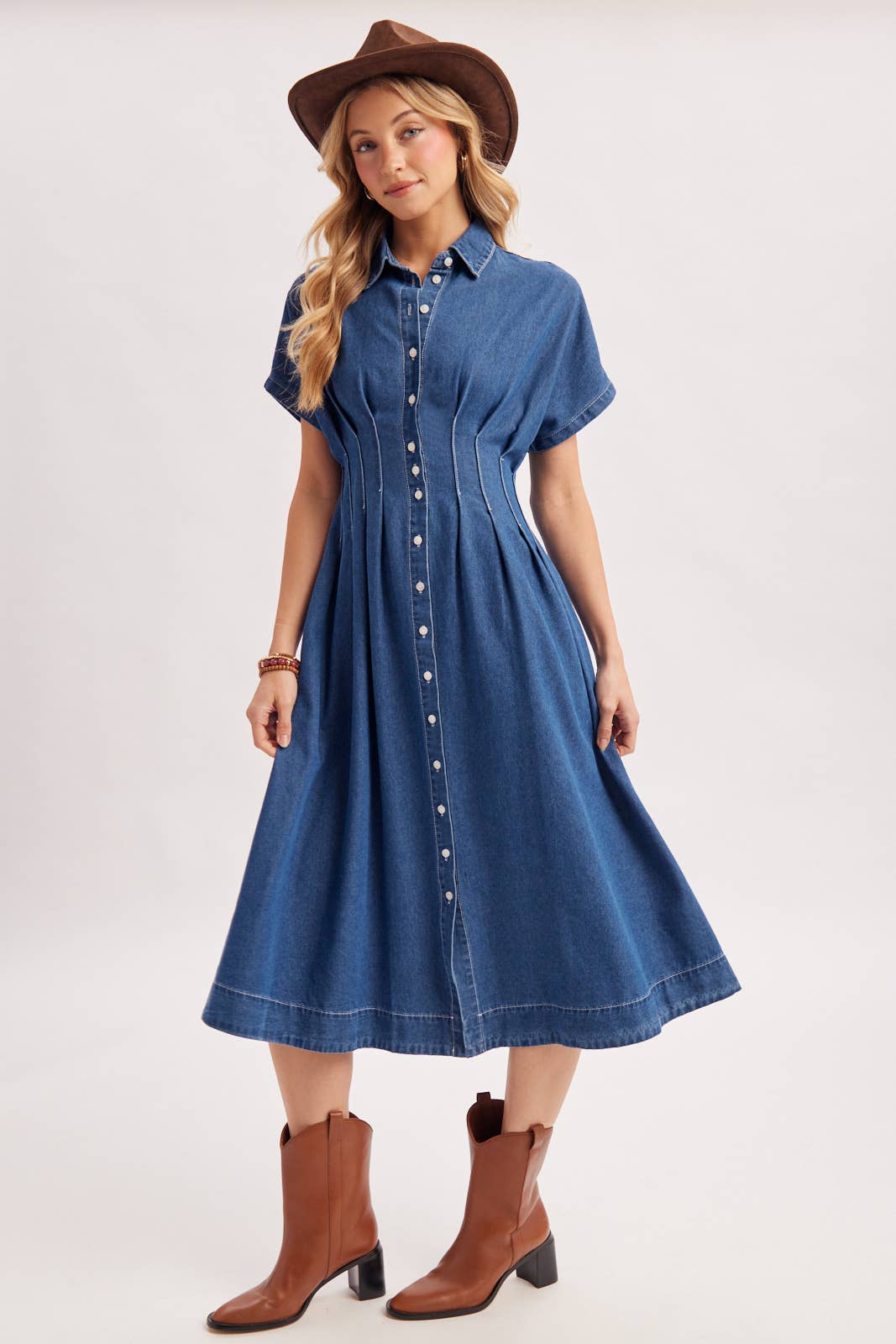 Denim Pleated Waist Dress