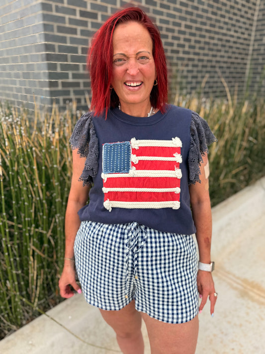 Americana Flag Lace Sleeve Top