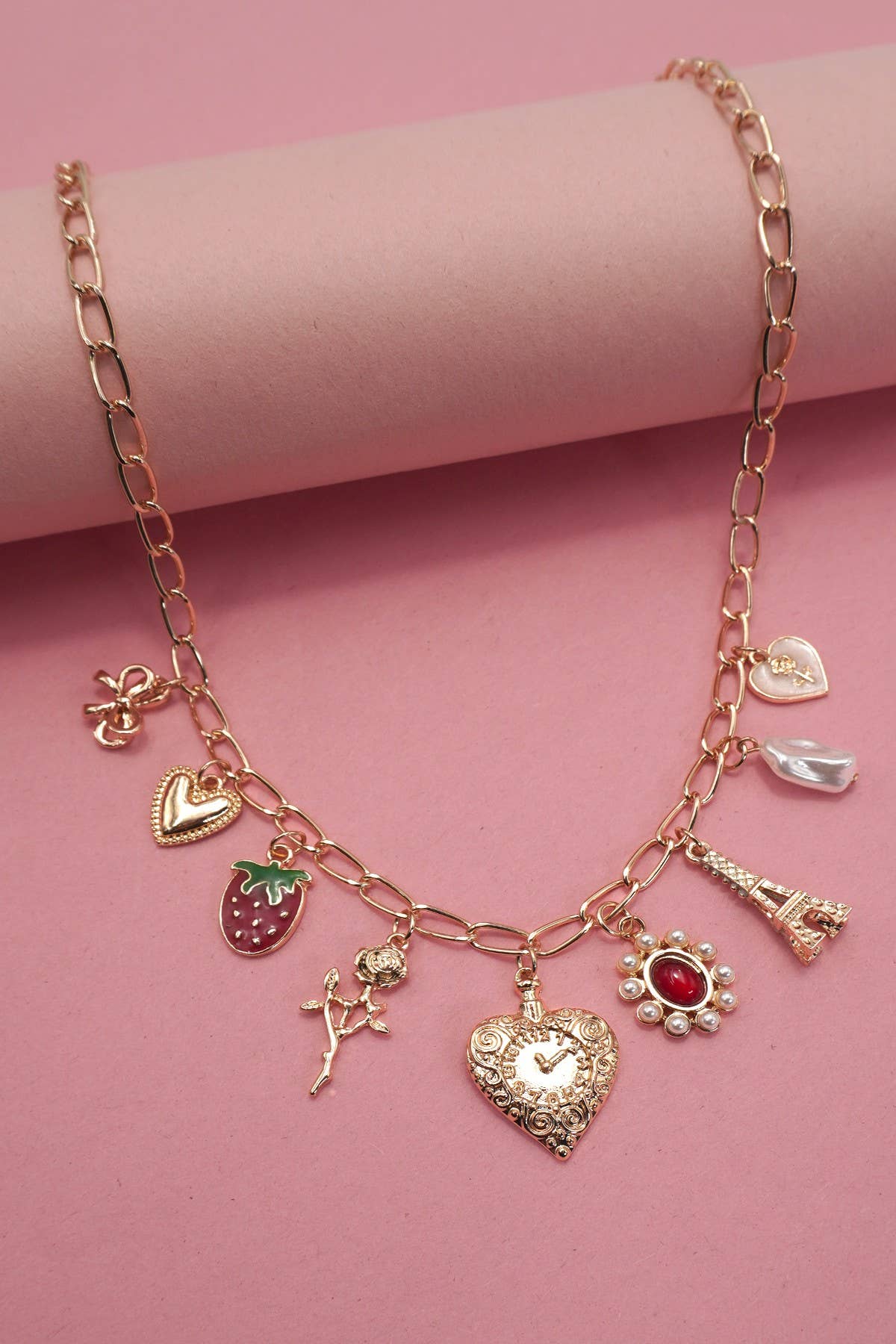 Eiffel Tower & Strawberry Necklace