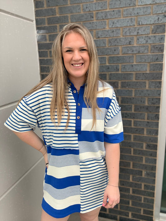 Multi Blue Stripe Tshirt Dress