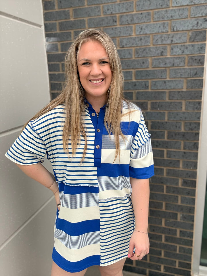 Multi Blue Stripe Tshirt Dress