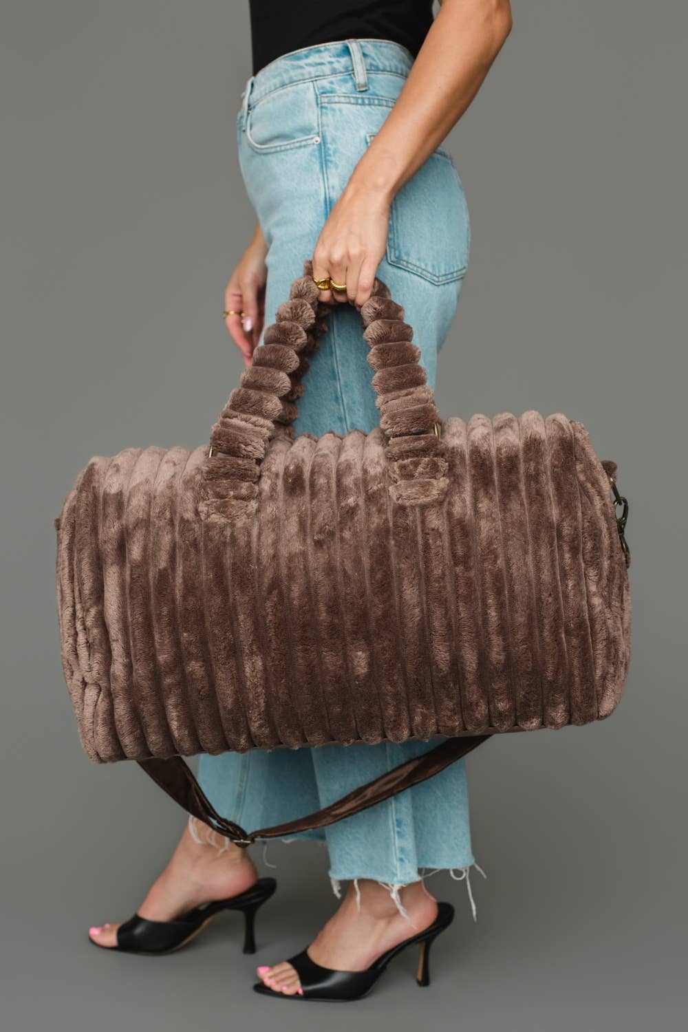 Brown Velvet Ribbed Duffel