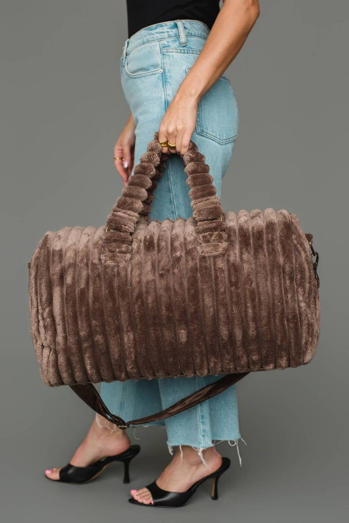 Brown Velvet Ribbed Duffel