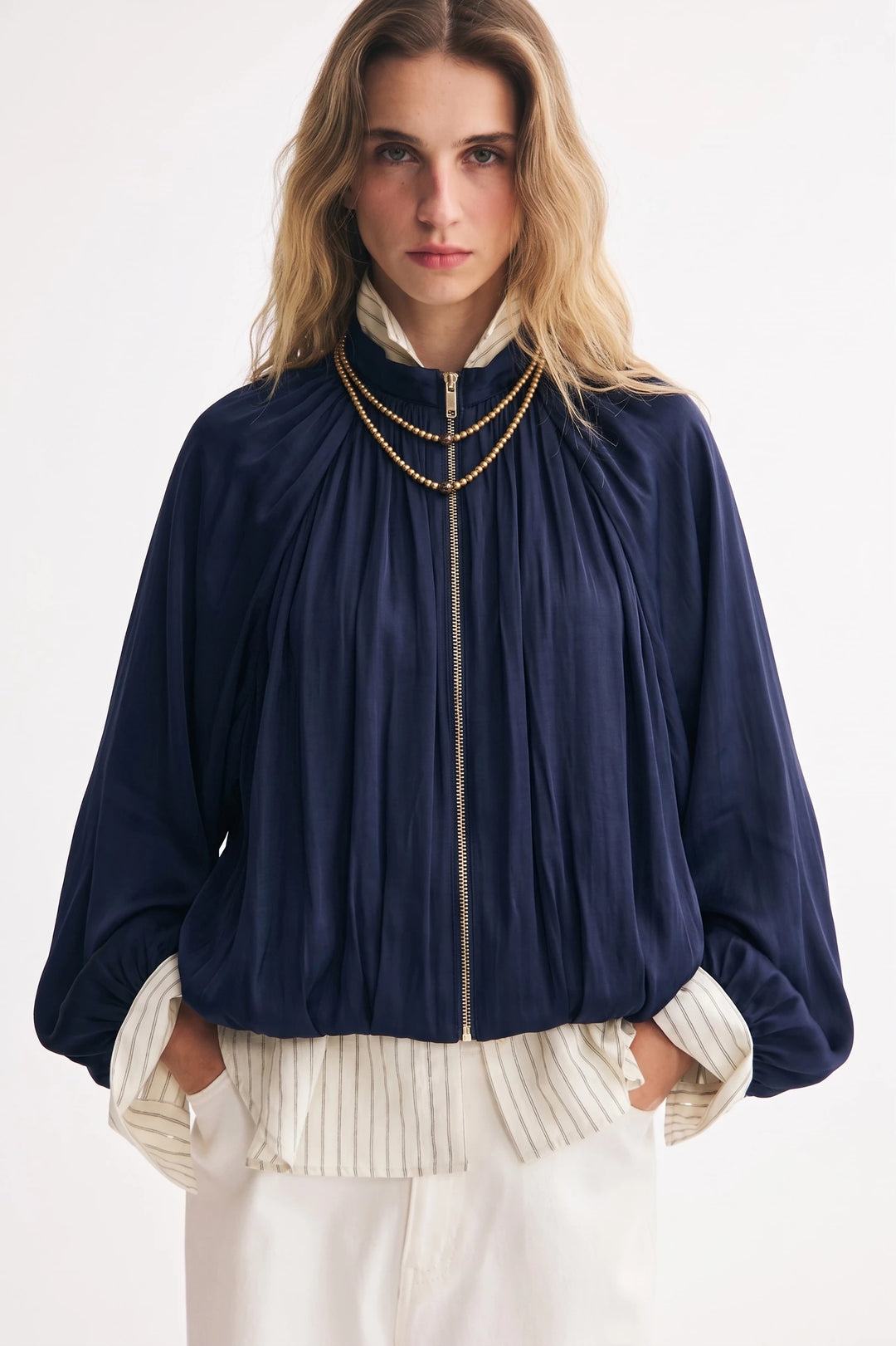 Satin Balloon Bomber Jacket
