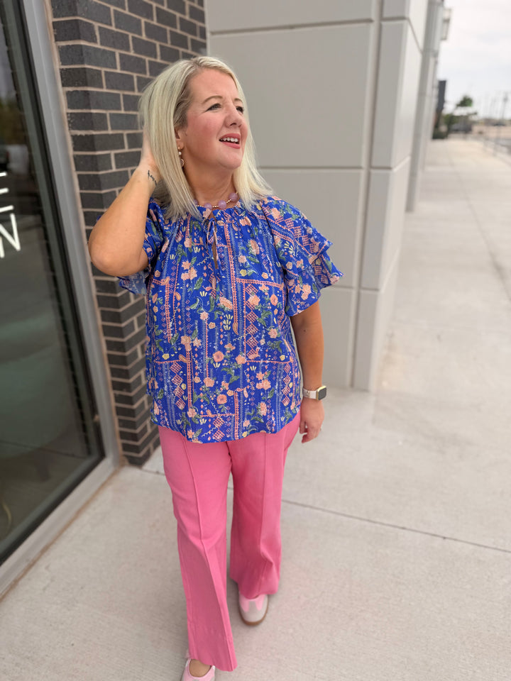 Fluttery Blue Floral Blouse