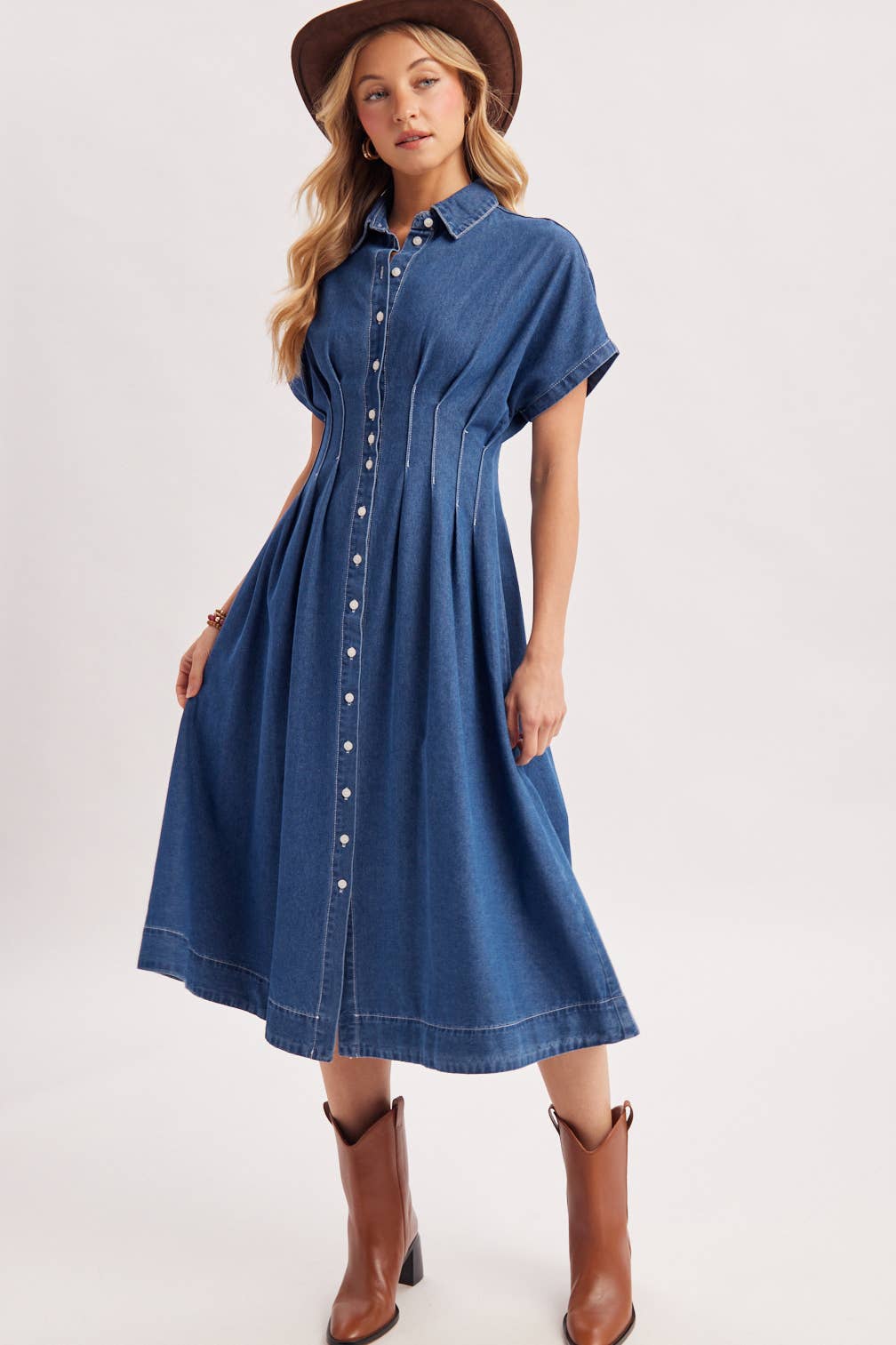 Denim Pleated Waist Dress