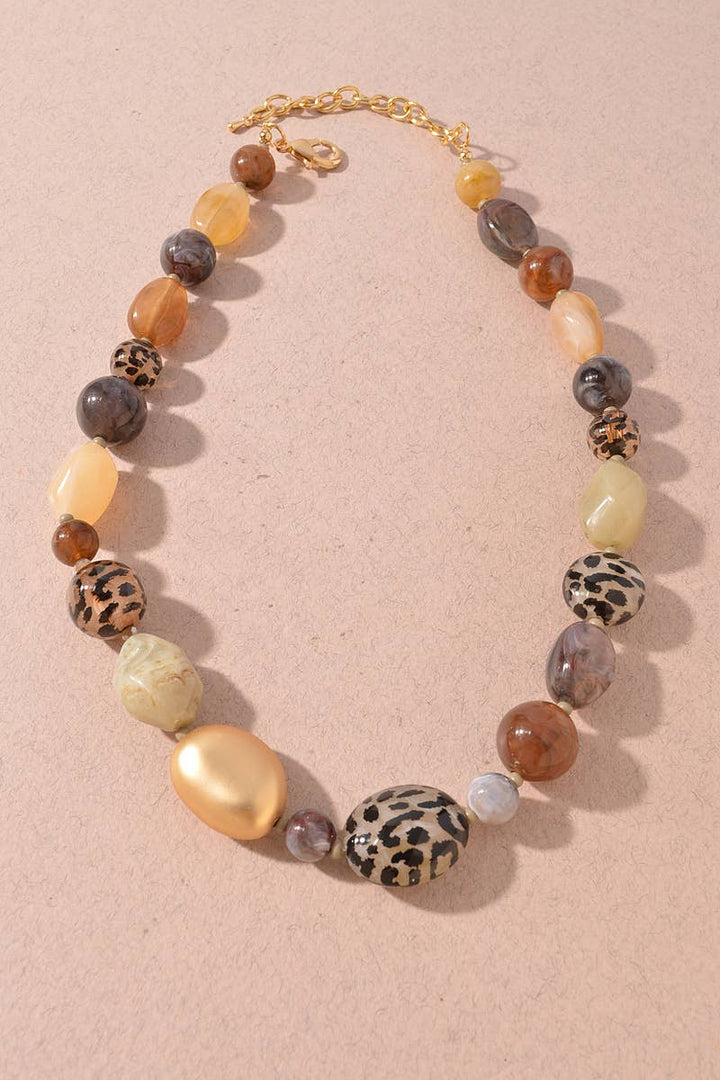 Leopard Print &amp; Mixed Beaded Necklace