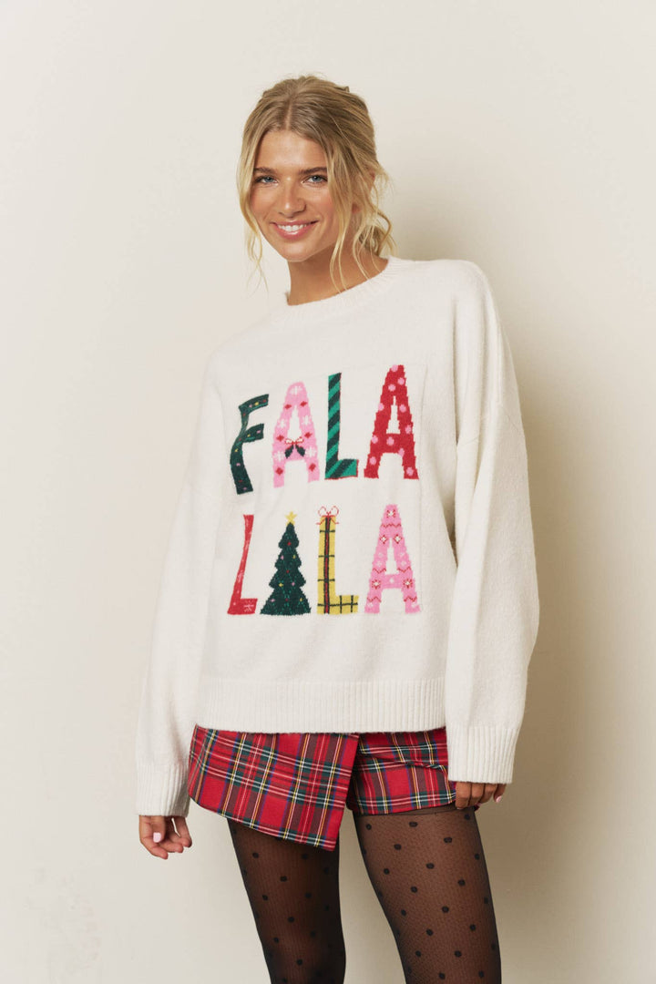 FA LA LA CHRISTMAS CREW NECK SWEATER: RED