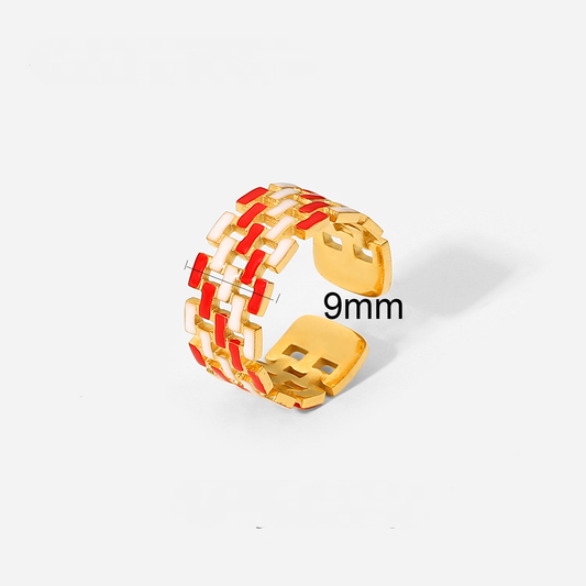 18K Gold Plated Red/White Basket Ring