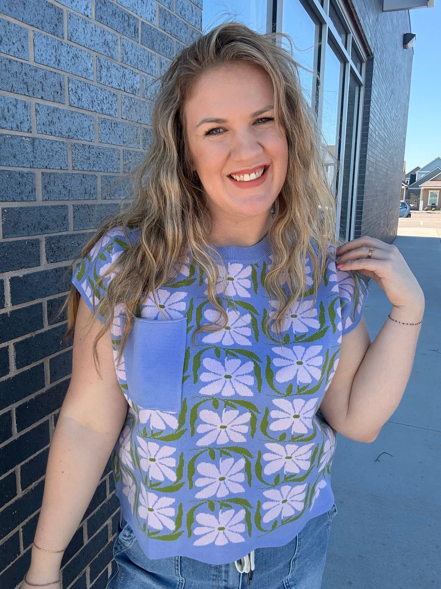 Lavender Scallop Flower Sweater Top