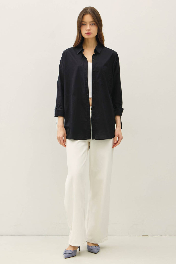 CRISP OVERSIZED BASIC COTTON SHIRT-DENIM: DENIM / SM