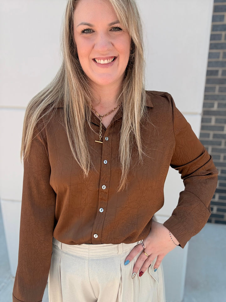 Mocha Satin Button Down