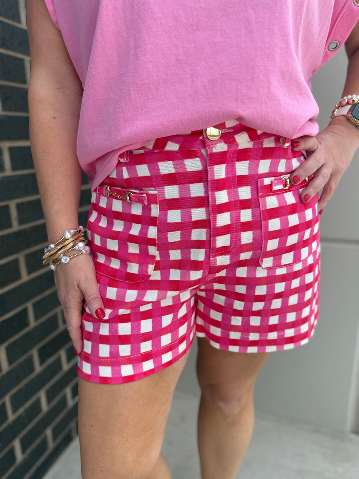 Pink Plaid Horsebit Shorts
