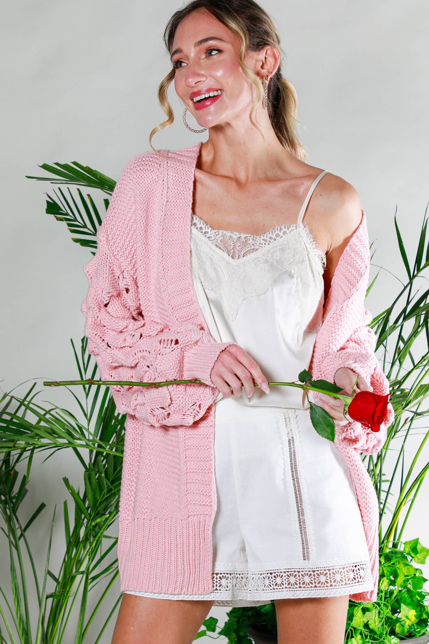 Blush Chunky Bubble Sleeve Cardigan