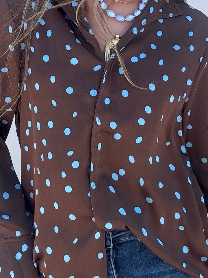 Brown/Blue Button Up Blouse