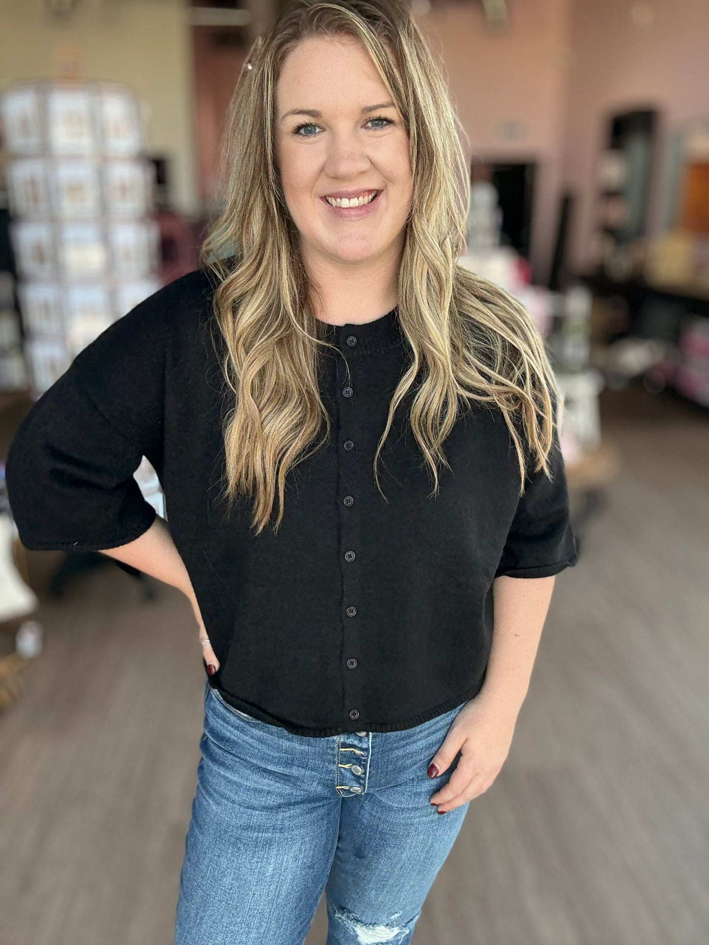 Black 3/4 Sleeve Cardigan