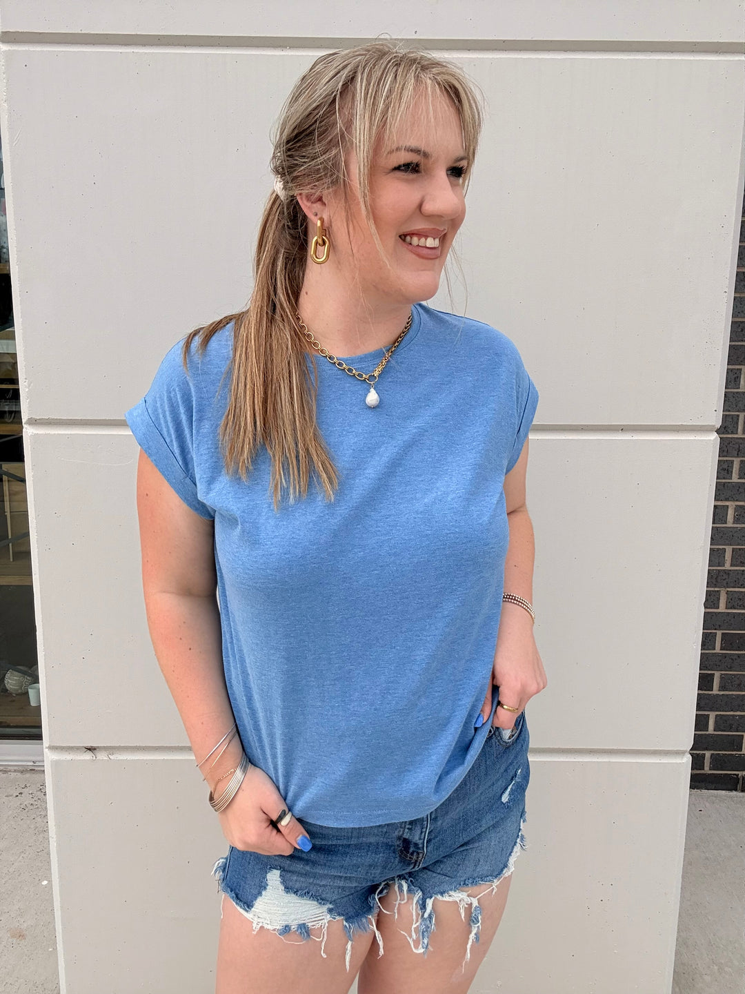 Round Neck Folded Sleeve Tee (7 Colors)