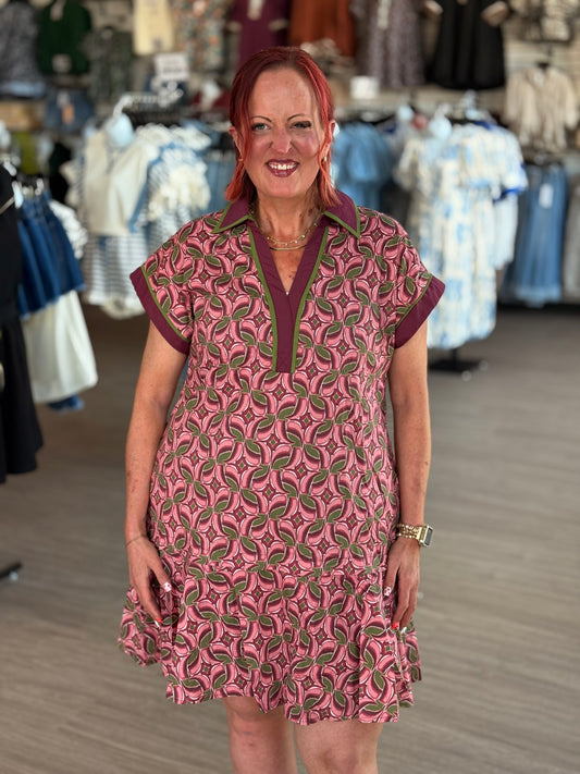 Wine Abstract Pattern Dress