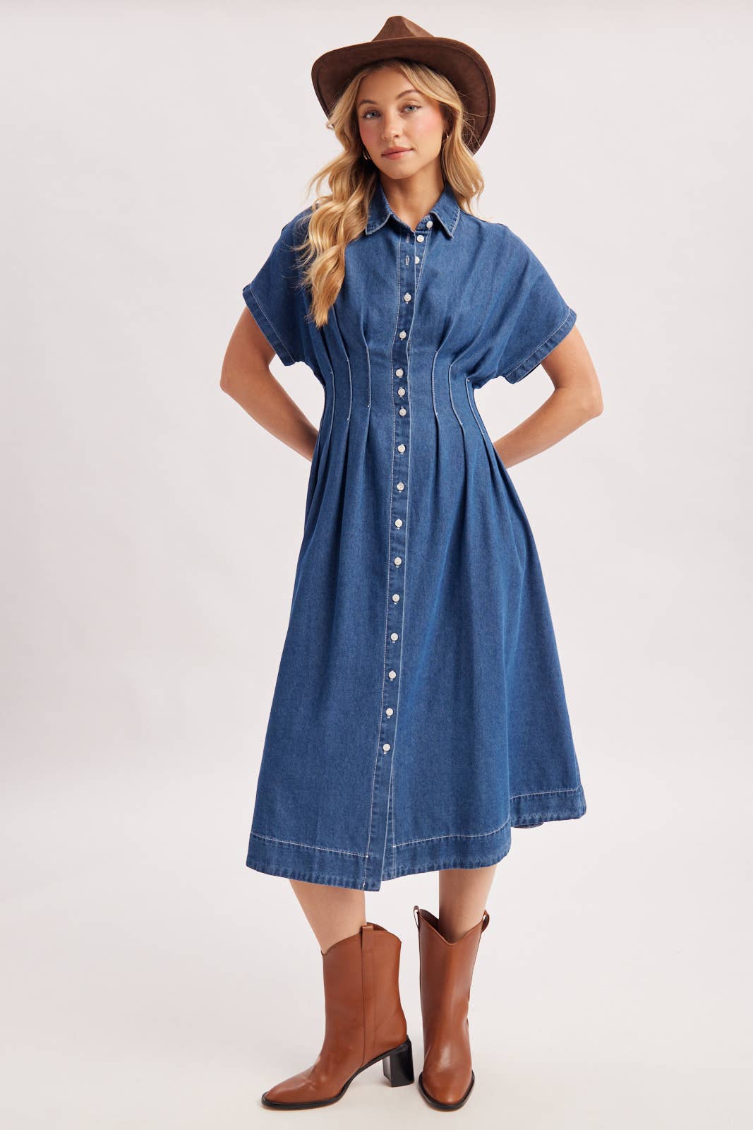 Denim Pleated Waist Dress
