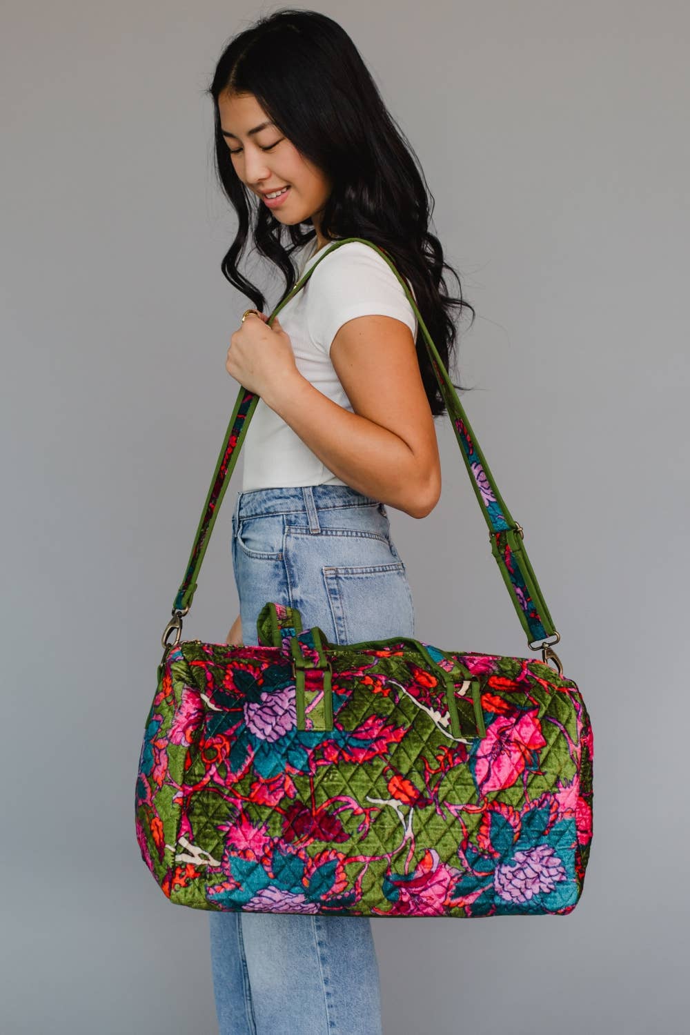 Dk. Green &amp; Multicolored Floral Duffel