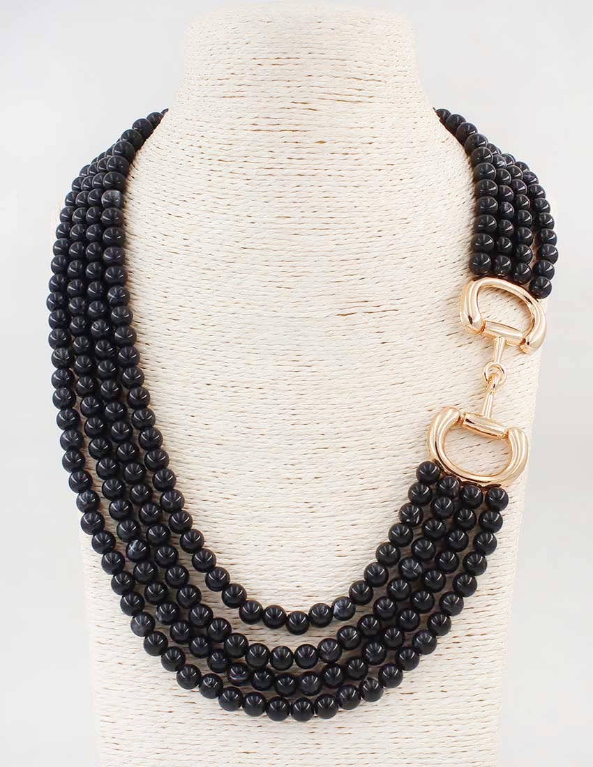 Black Beaded with Gold Horsebit Necklace